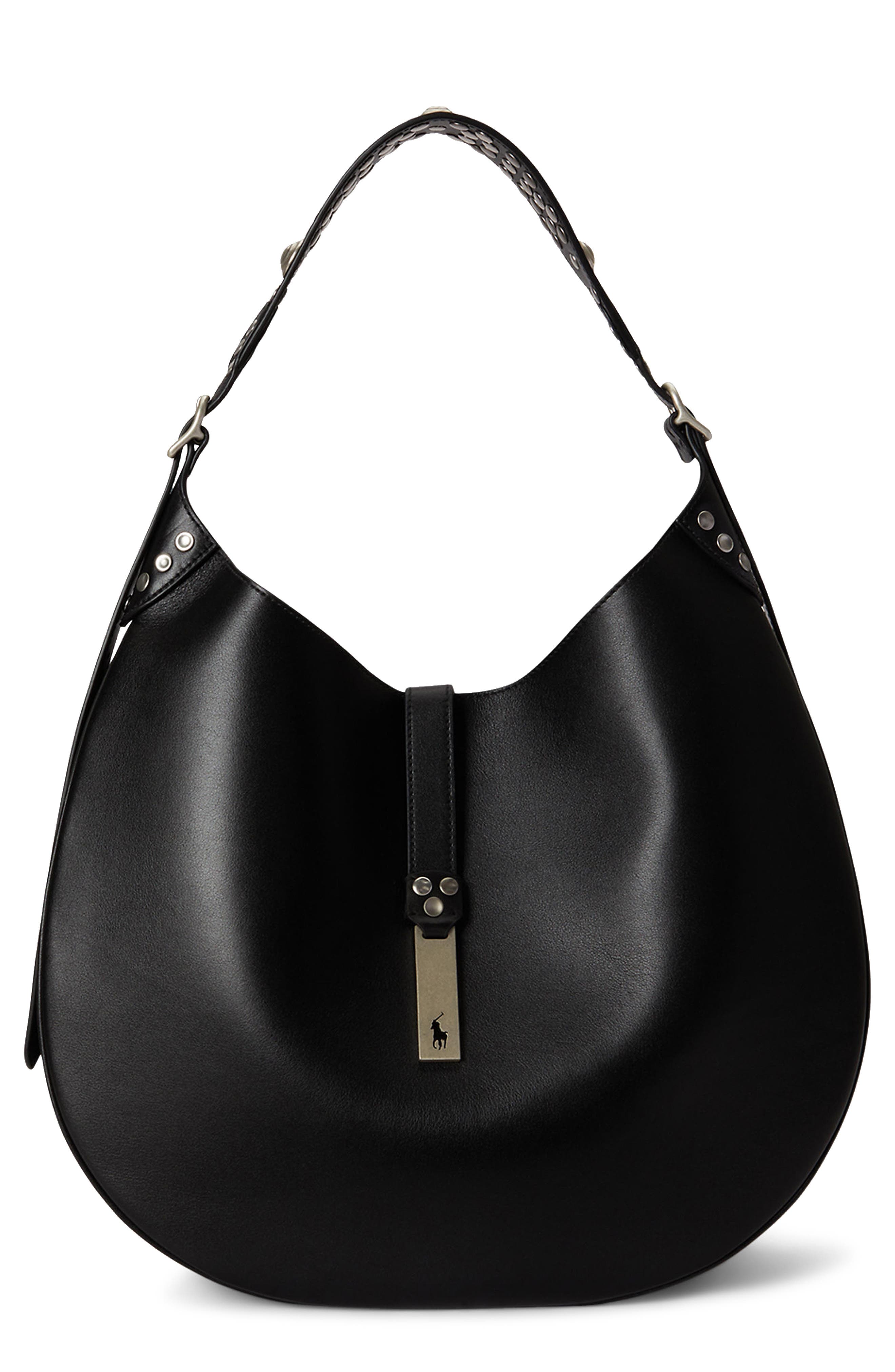 ID Leather Shoulder Bag, Main, color, BLACK