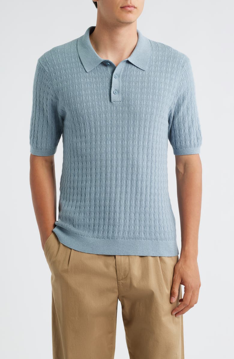 Wax London Naples Diamond Stitch Cotton & Cashmere Polo Sweater, Main, color,