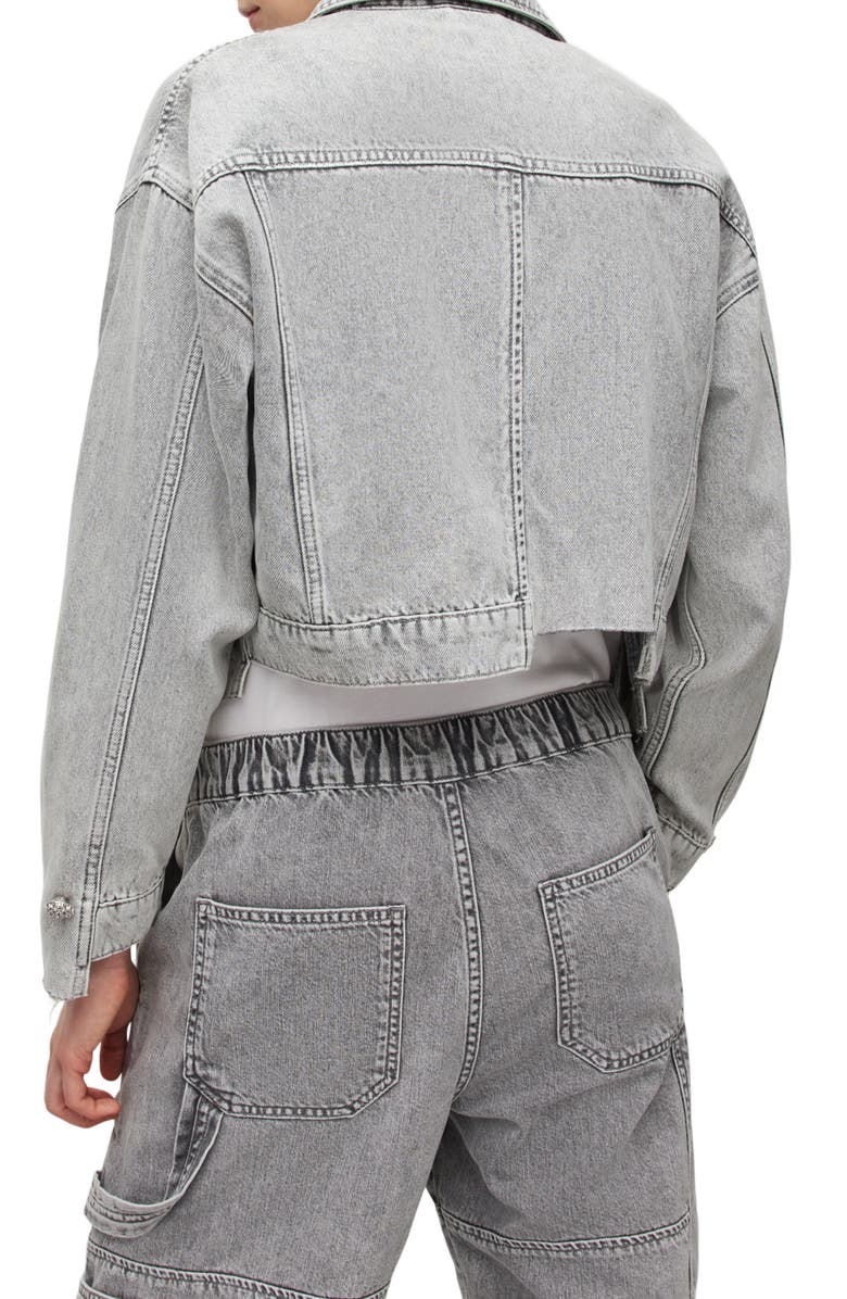AllSaints Patch Diamante Denim Crop Trucker Jacket, Alternate, color, 