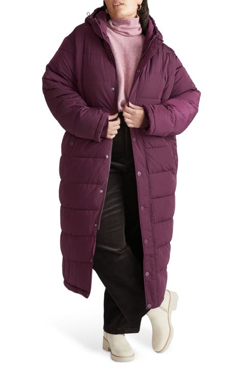 Long burgundy puffer coat best sale