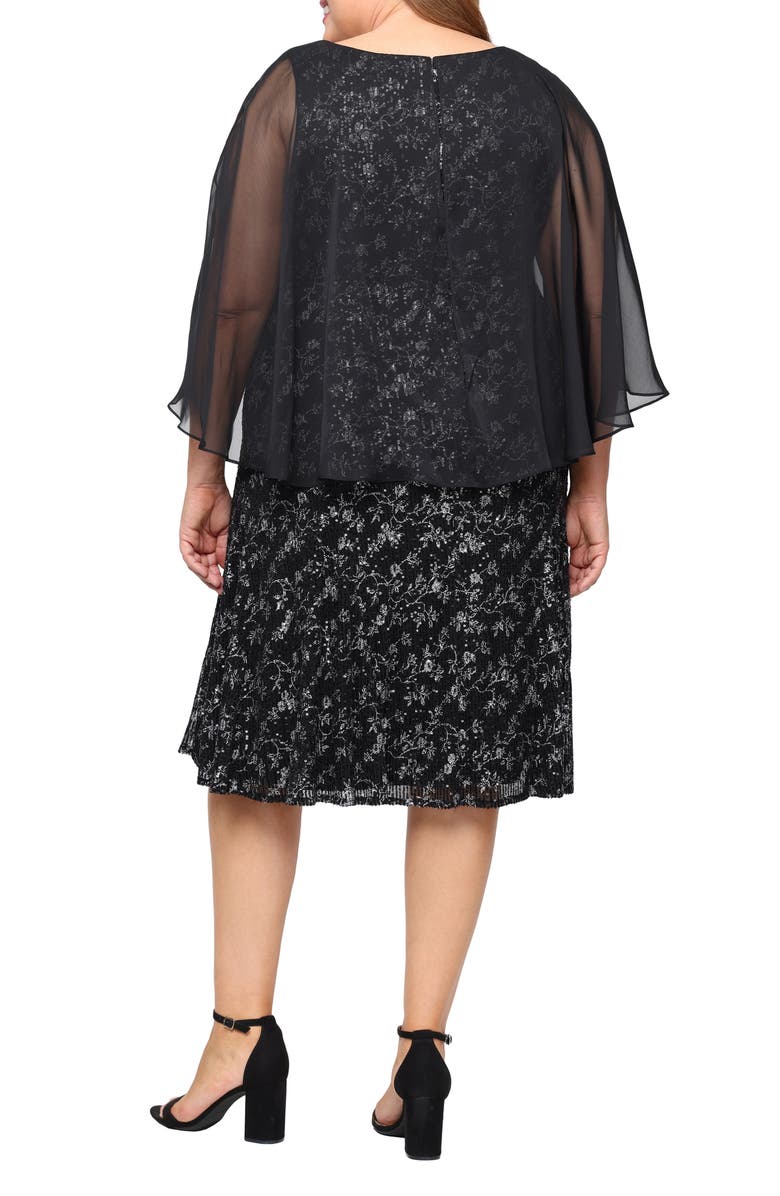 SL FASHIONS Chiffon Overlay Sequin Detail Cocktail Dress, Alternate, color, Black Silver