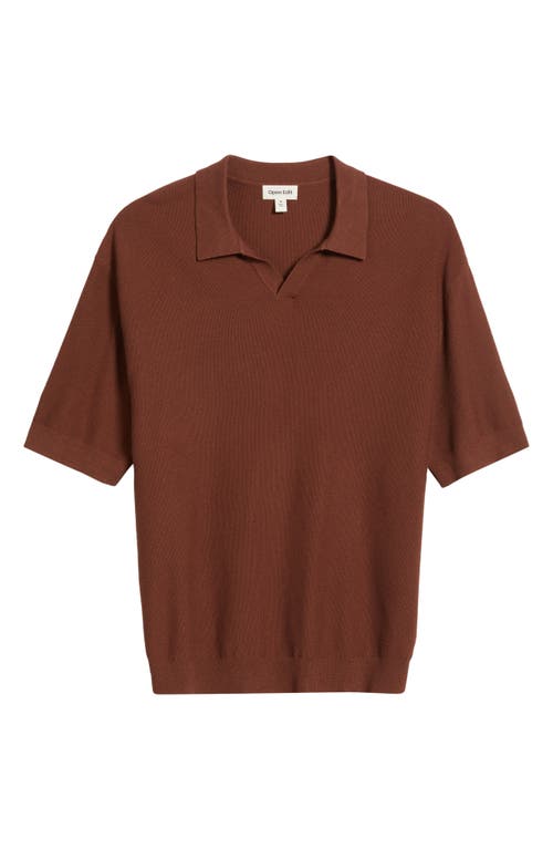 Open Edit Textured Stitch Short Sleeve Polo Sweater In Brown Tiramisu
