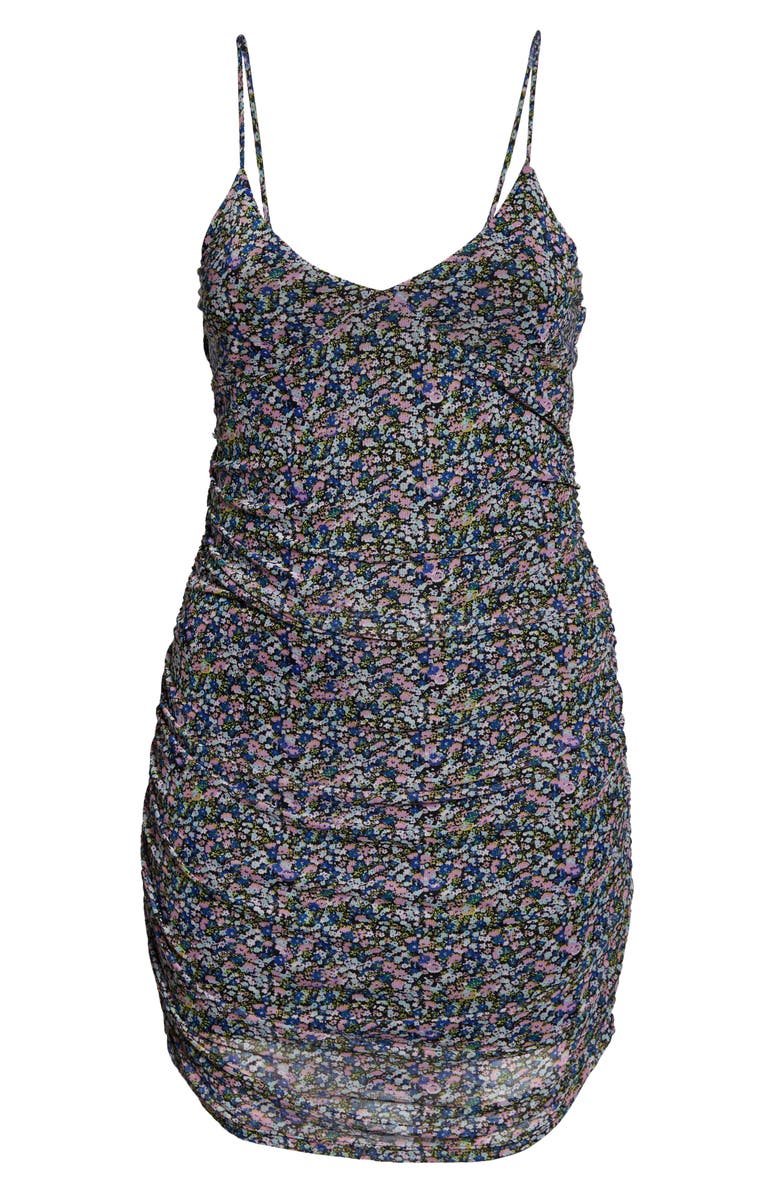 BP. Print Ruched Mesh Minidress, Alternate, color,