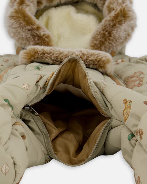 Deux Par Deux Baby Boy One-piece Layette Snowsuit Designed For Car Seat Animal In Green