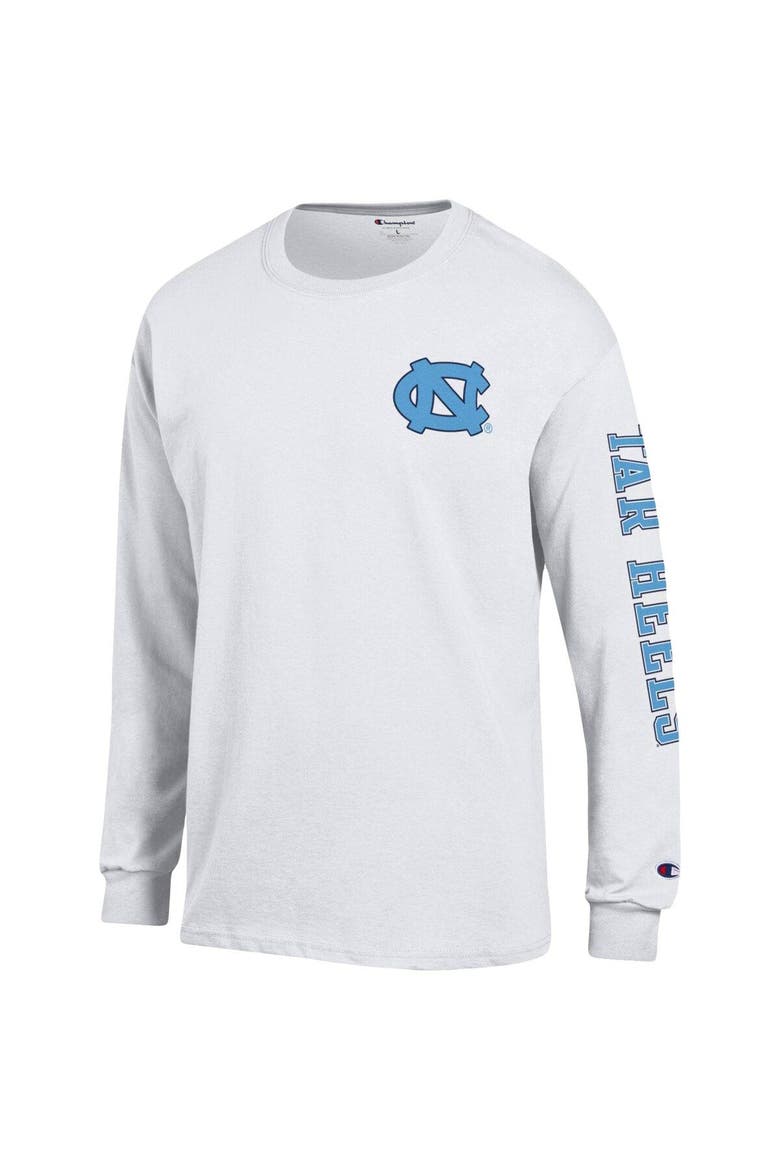 Men's Champion White North Carolina Tar Heels Team Stack Long Sleeve T-Shirt, Alternate, color, White