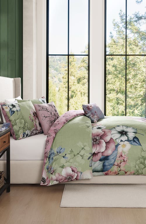 Bebejan Lilac Cascade On Olive Reversible 5-piece Comforter Set In Multi