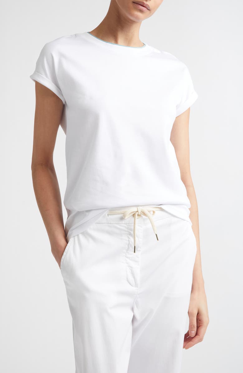 Eleventy Layered Crewneck T-Shirt, Main, color, 01-175 White/Jade