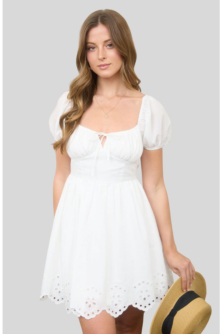 Puff Sleeve Embroidered Eyelet Minidress, Alternate, color, WHITE