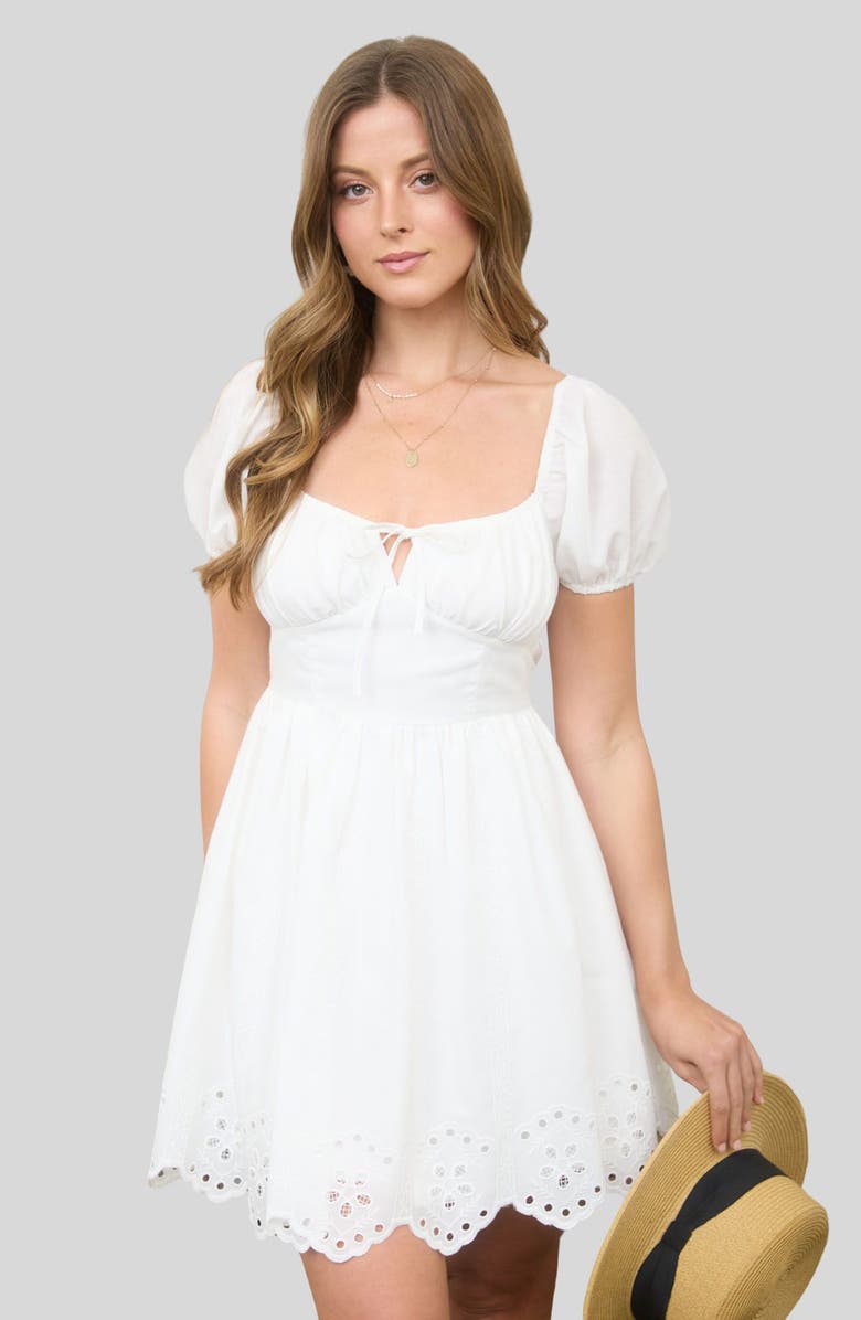 Blu Pepper Puff Sleeve Embroidered Eyelet Minidress, Alternate, color, White