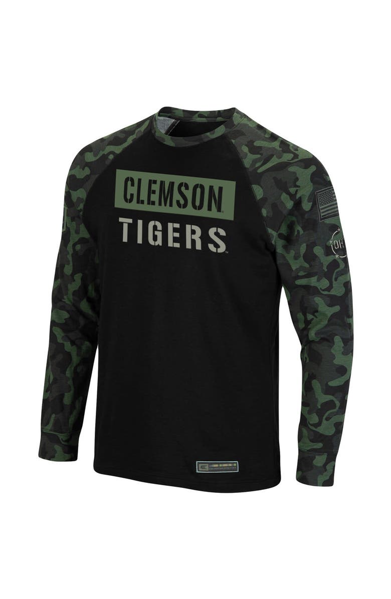 COLOSSEUM Men's Colosseum Black/Camo Clemson Tigers OHT Military Appreciation Big & Tall Raglan Long Sleeve T-Shirt, Alternate, color, 