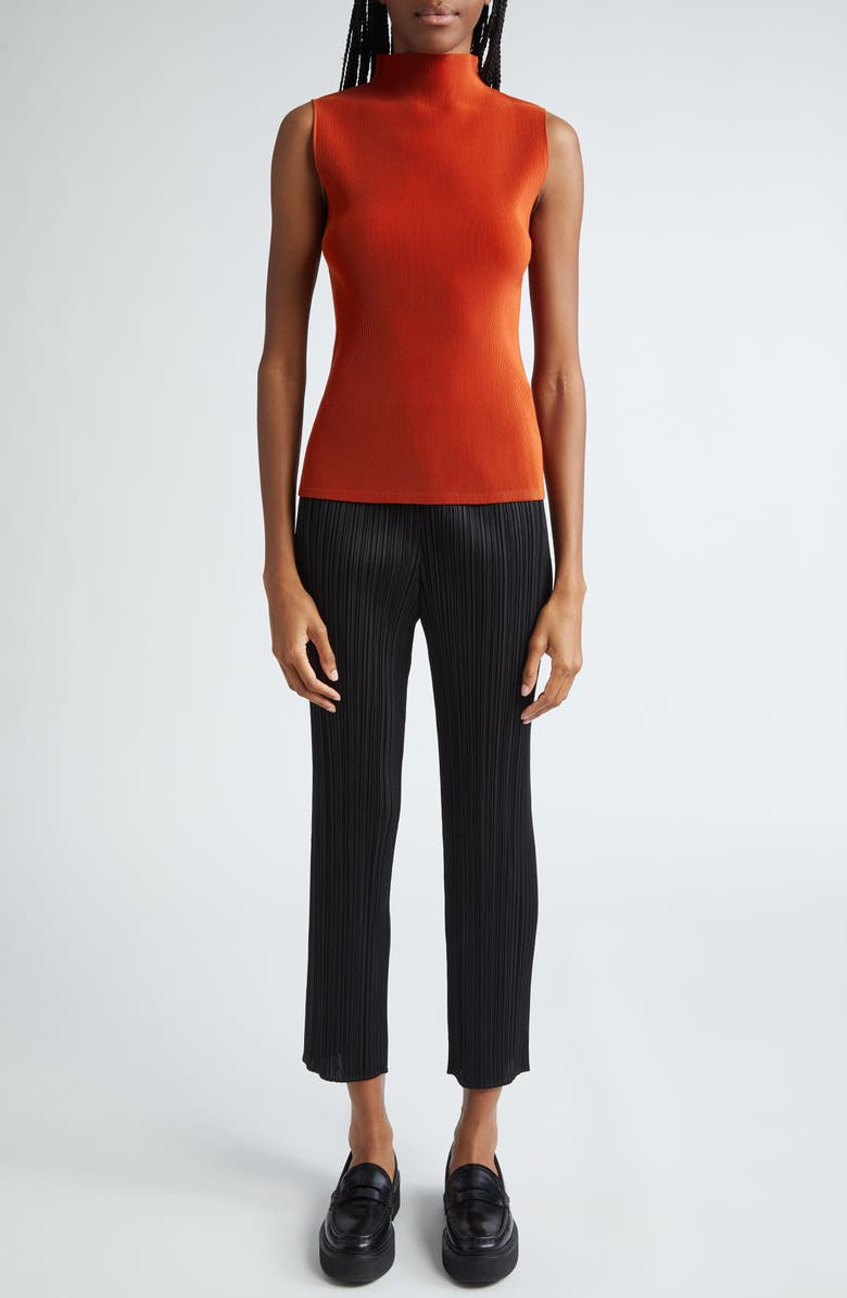 Pleats Please Issey Miyake Pleated Funnel Neck Sleeveless Top, Alternate, color, 