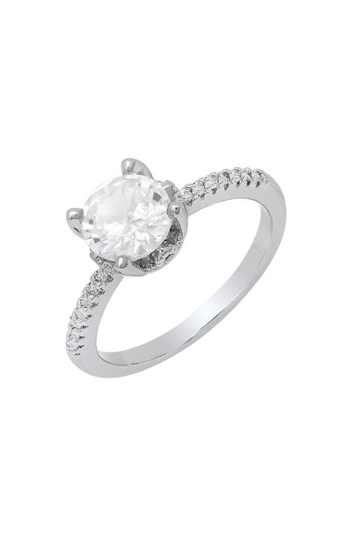 Hmy Jewelry 18k White Gold Plated Simulated Diamond Ring In Metallic
