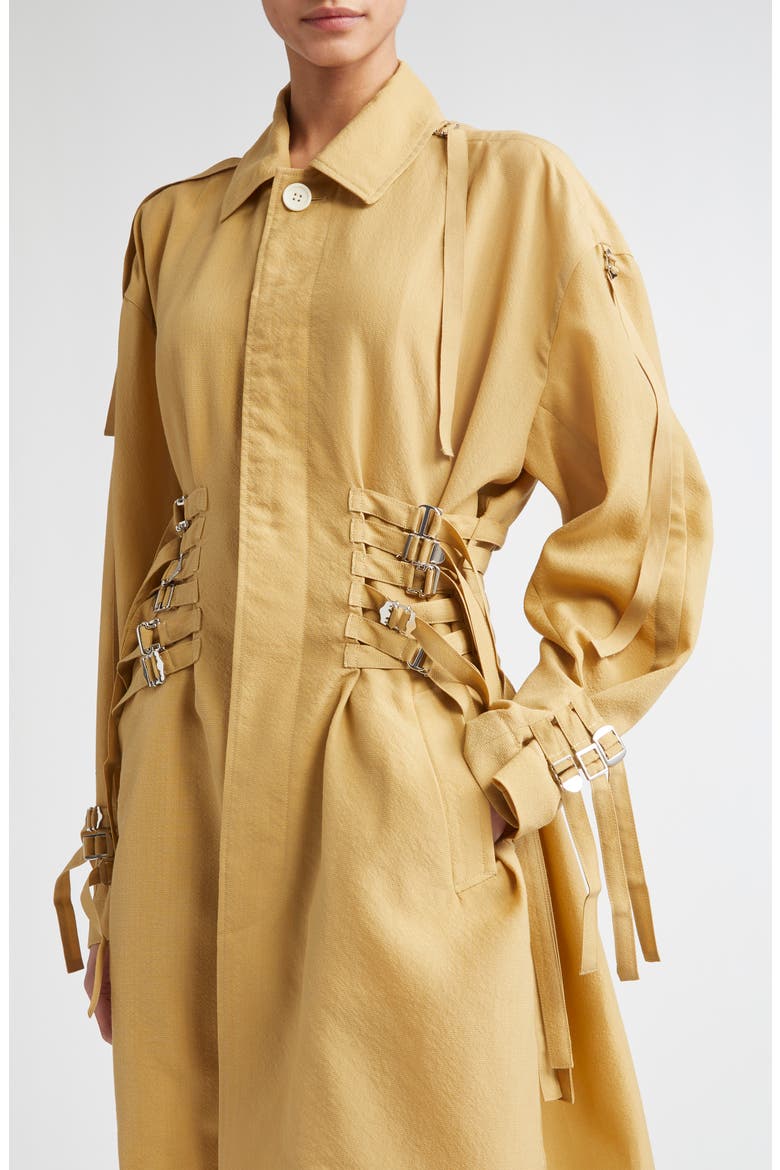 Buckled Strap Wool & Silk Coat, Alternate, color, BEIGE