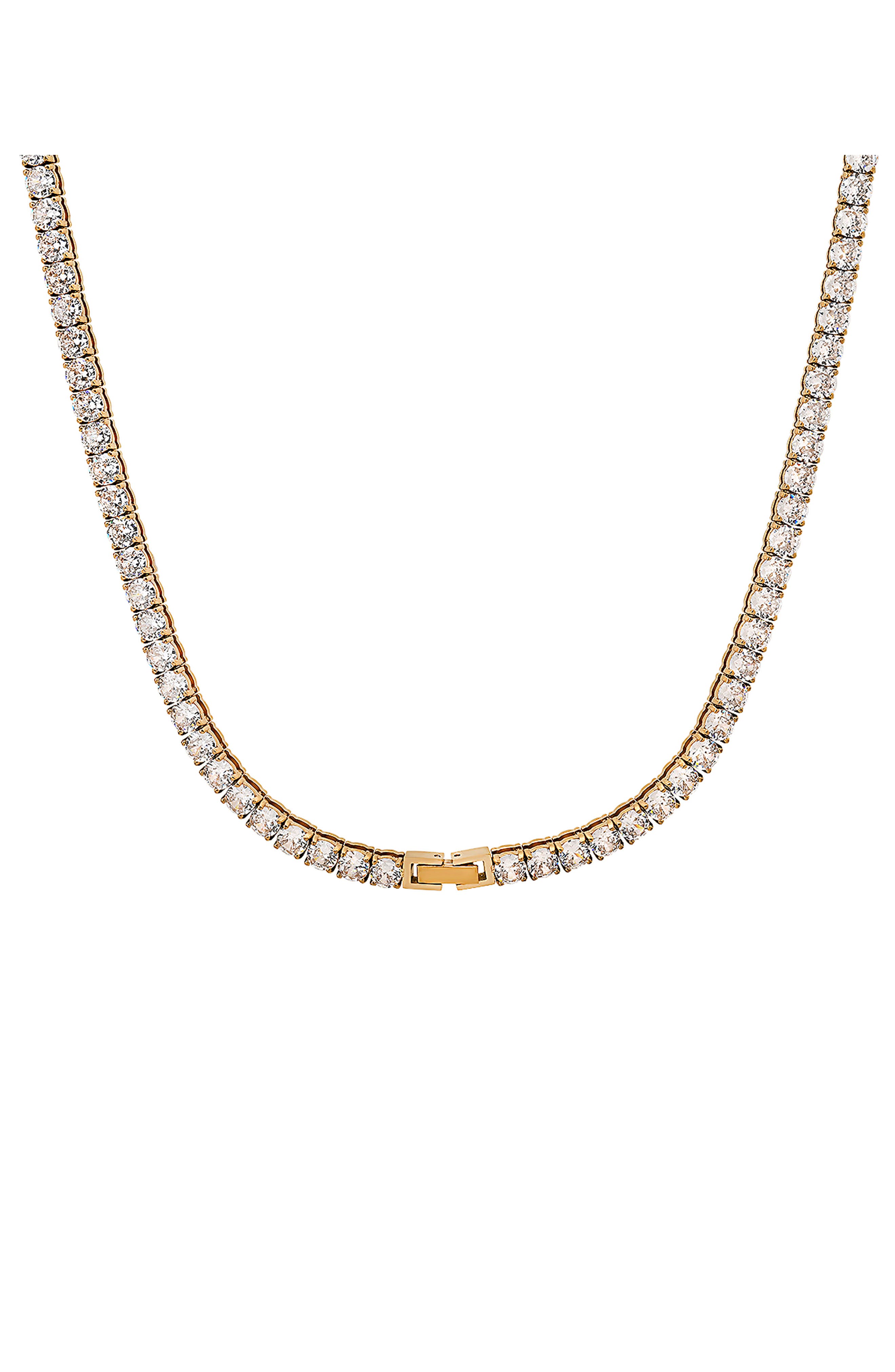 Men's 18K Yellow Gold Plated Stainless Steel Cubic Zirconia Tennis Necklace