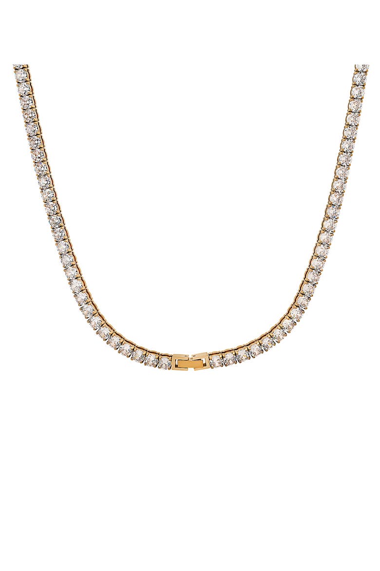 Men's 18K Yellow Gold Plated Stainless Steel Cubic Zirconia Tennis Necklace, Main, color, GOLD