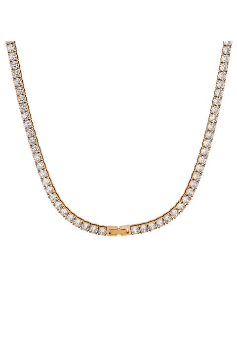Men's 18K Yellow Gold Plated Stainless Steel Cubic Zirconia Tennis Necklace