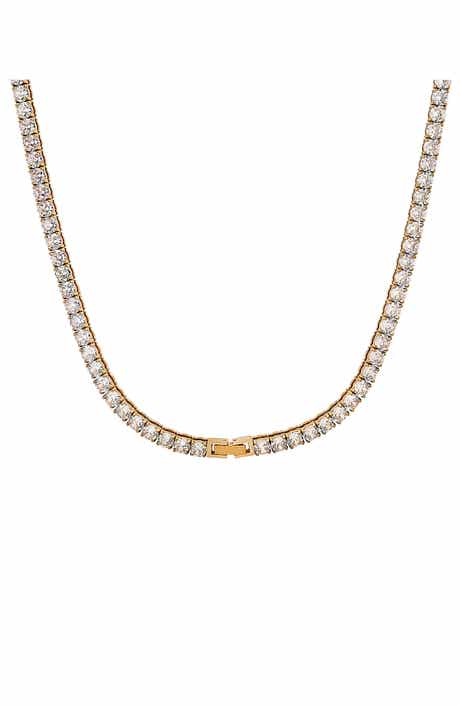 Men's 18K Yellow Gold Plated Stainless Steel Cubic Zirconia Tennis Necklace