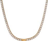 HMY JEWELRY Men's 18K Yellow Gold Plated Stainless Steel Cubic Zirconia Tennis Necklace