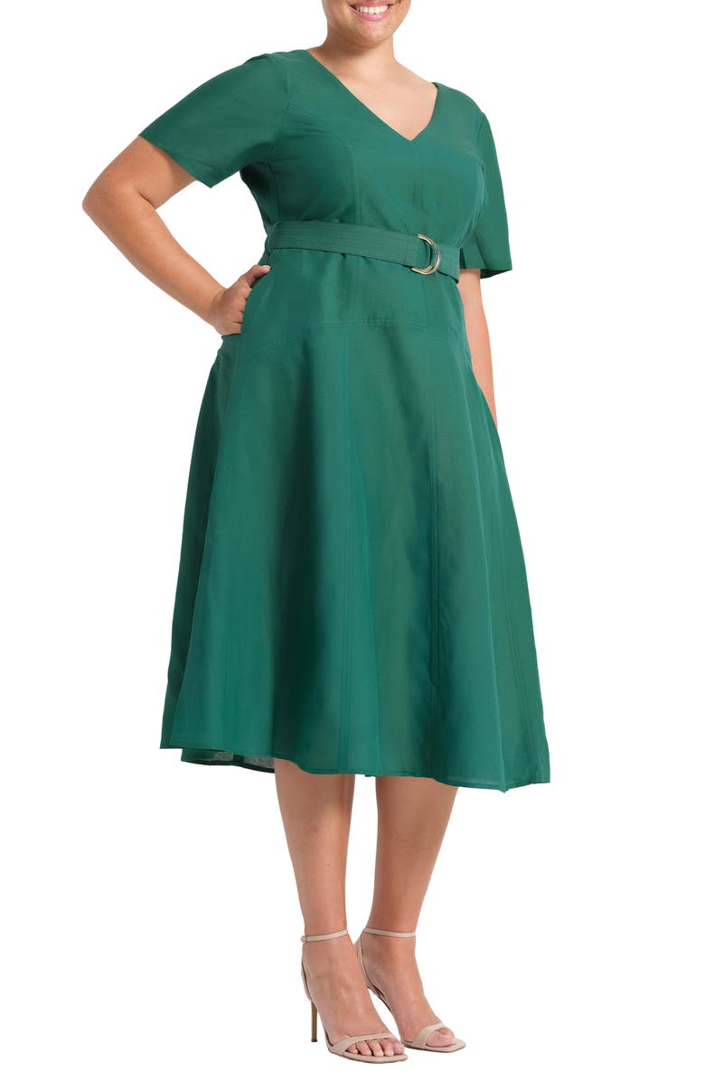 Estelle Aelin Linen Blend Fit & Flare Midi Dress, Alternate, color, Jade