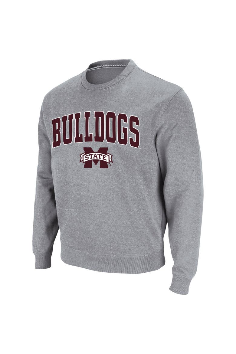 Men's Colosseum Heathered Gray Mississippi State Bulldogs Arch & Logo Tackle Twill Pullover Sweatshirt, Alternate, color, Heather Gray