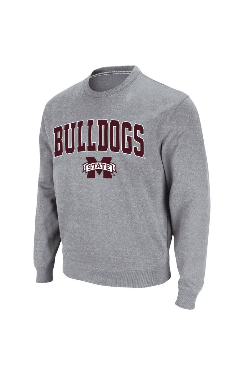 COLOSSEUM Men's Colosseum Heathered Gray Mississippi State Bulldogs Arch & Logo Tackle Twill Pullover Sweatshirt, Alternate, color, Heather Gray