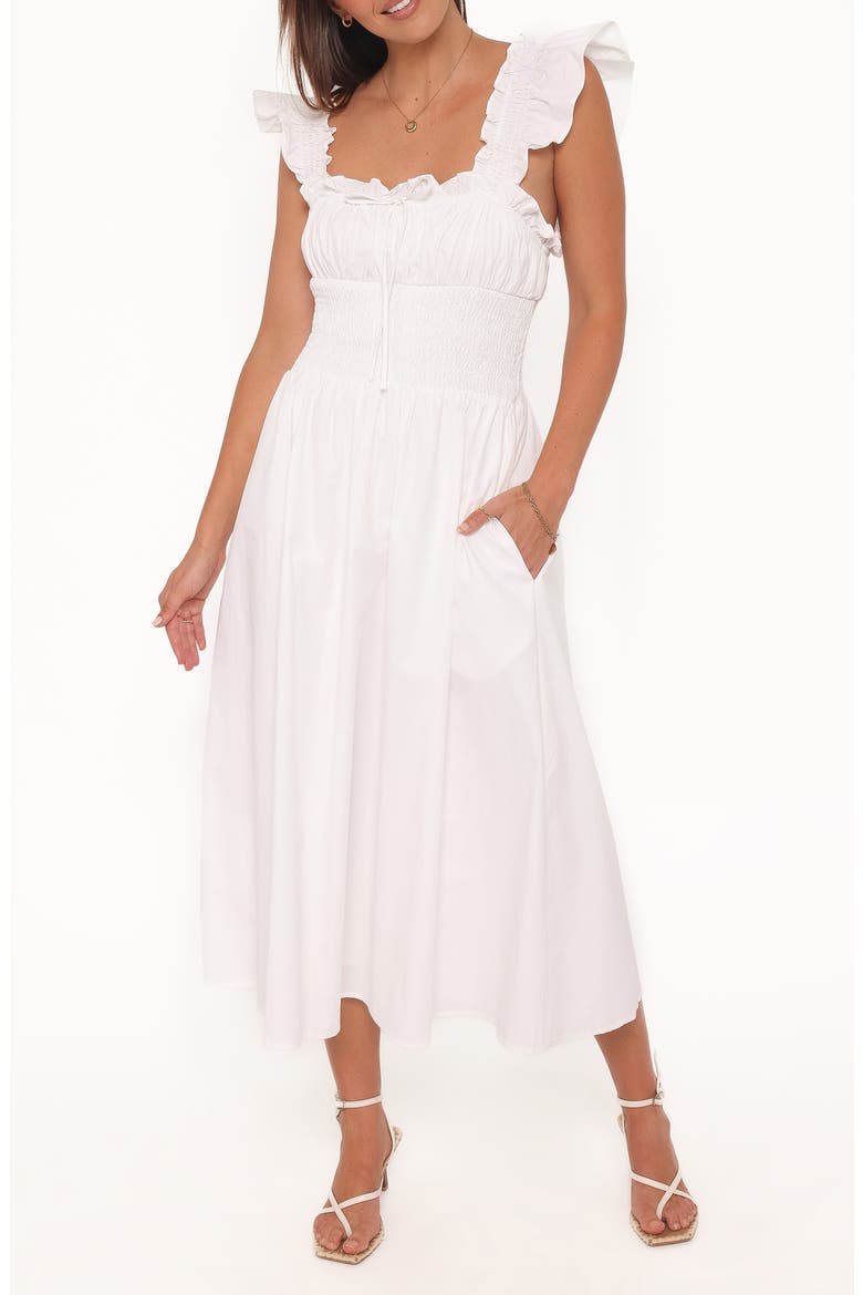 Bronte Ruffle Strap Midi Dress, Main, color, WHITE