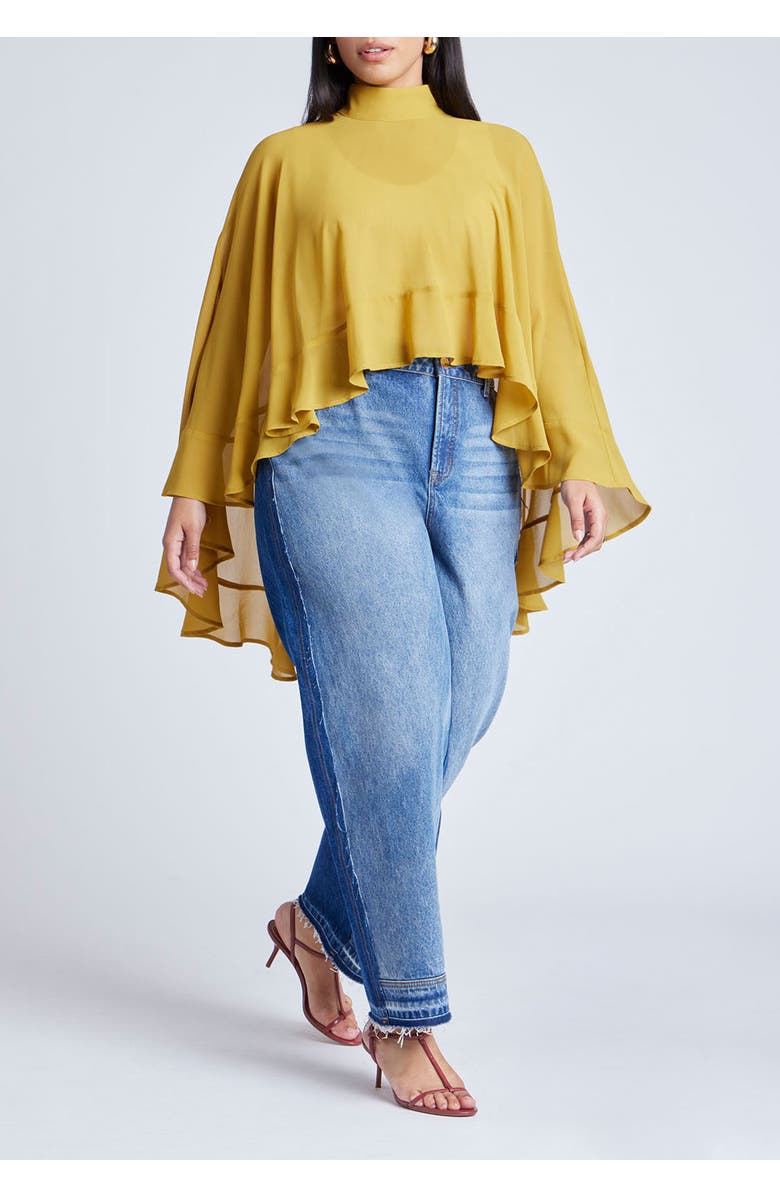 ELOQUII Ruffle Detail Asym Cape, Alternate, color, Rich Olive