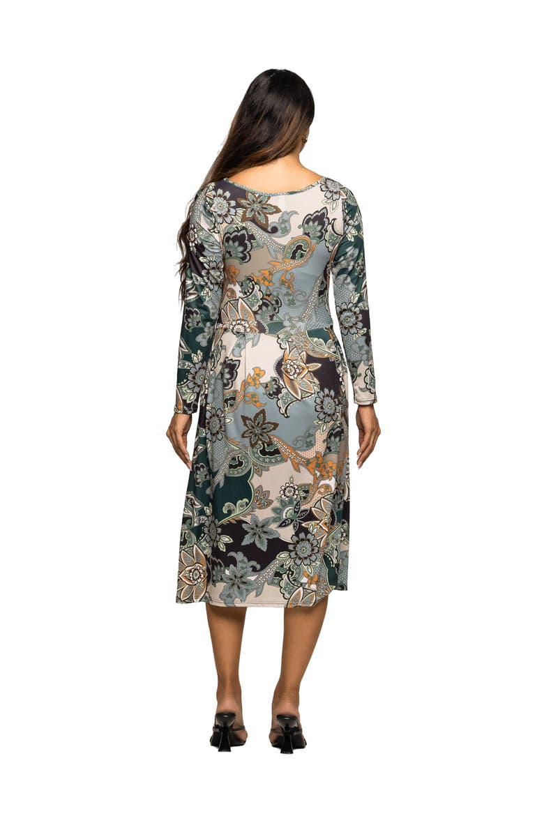 Long Sleeve Midi Dress in Paisley Floral Print, Alternate, color, Green Multi