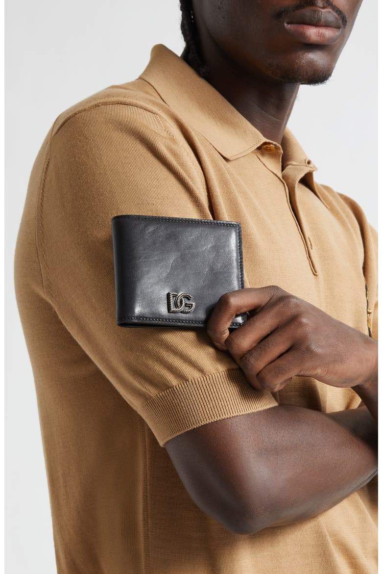 DG Logo Leather Bifold Wallet, Alternate, color, BLACK