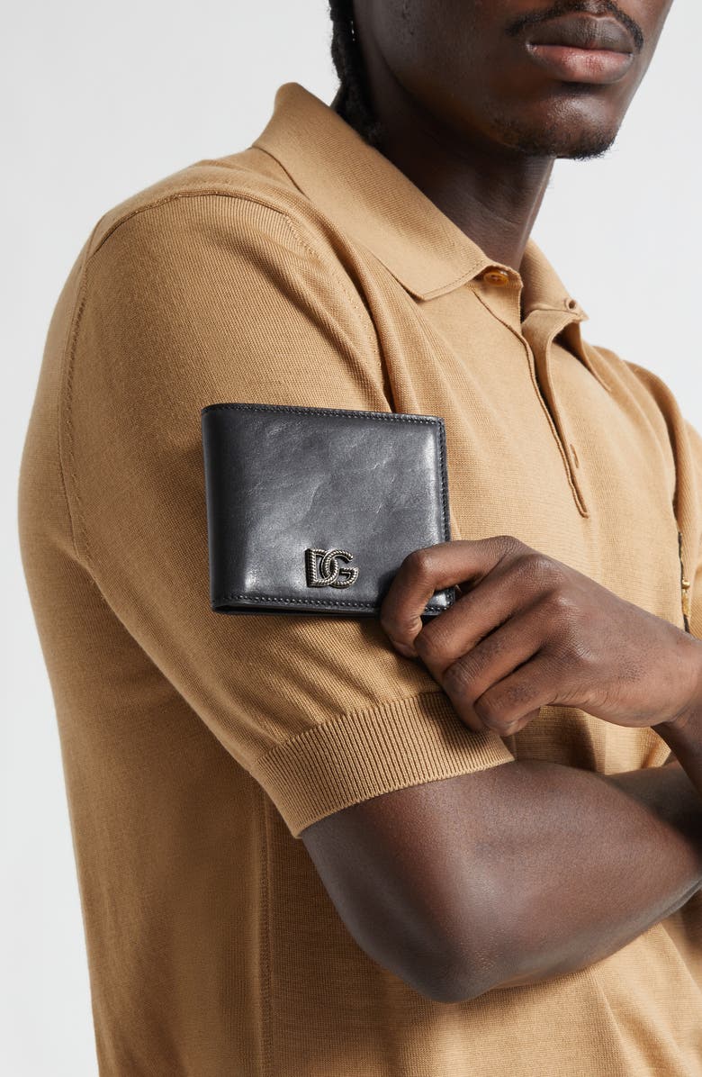 Dolce&Gabbana DG Logo Leather Bifold Wallet, Alternate, color, Black