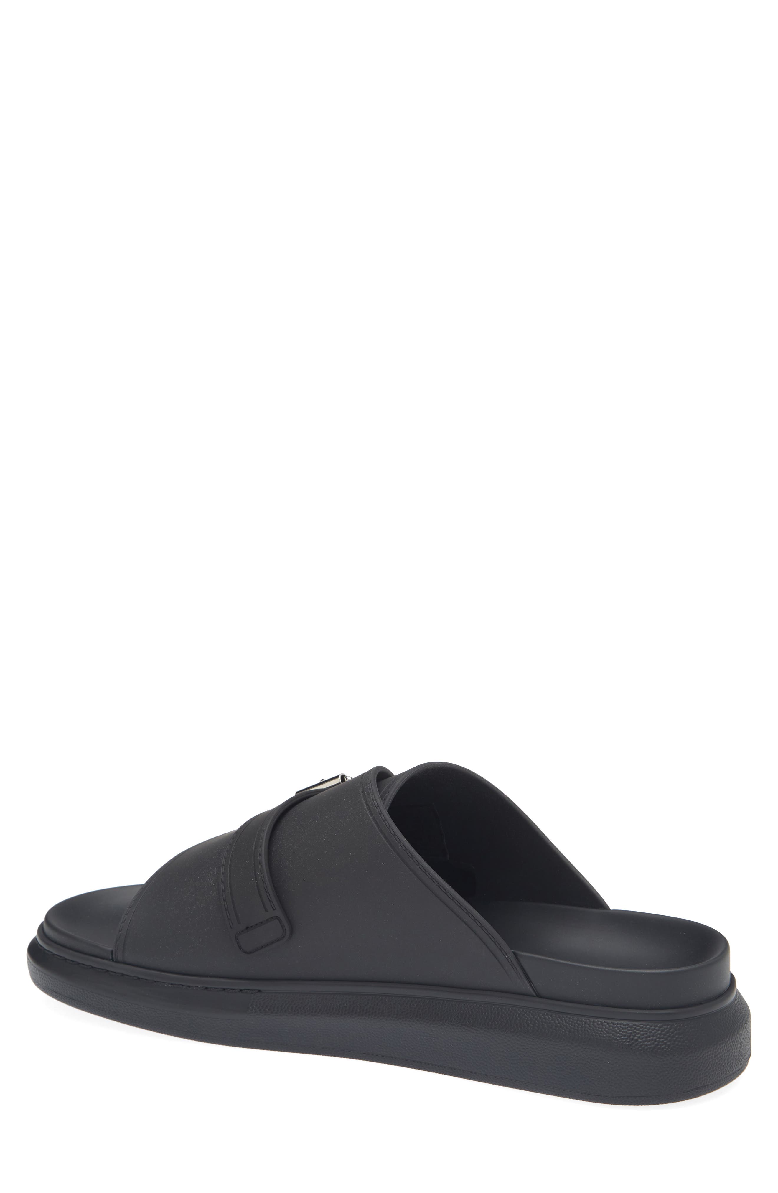McQueen Buckle Rubber Slide Sandal, Alternate, color, Black