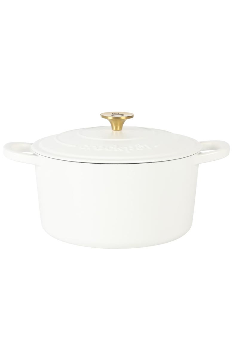 7 Quart Round Enameled Cast Iron Dutch Oven with Lid, Main, color, White