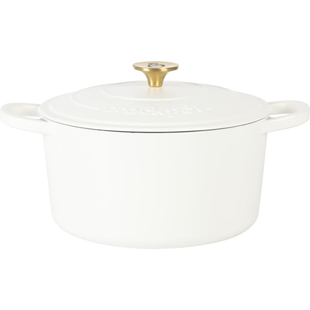 Crock-pot Crockpot 7 Quart Round Enameled Cast Iron Dutch Oven With Lid In White