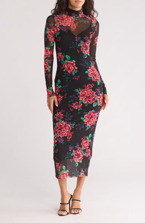Marni Turtleneck Long Sleeve Mesh Dress