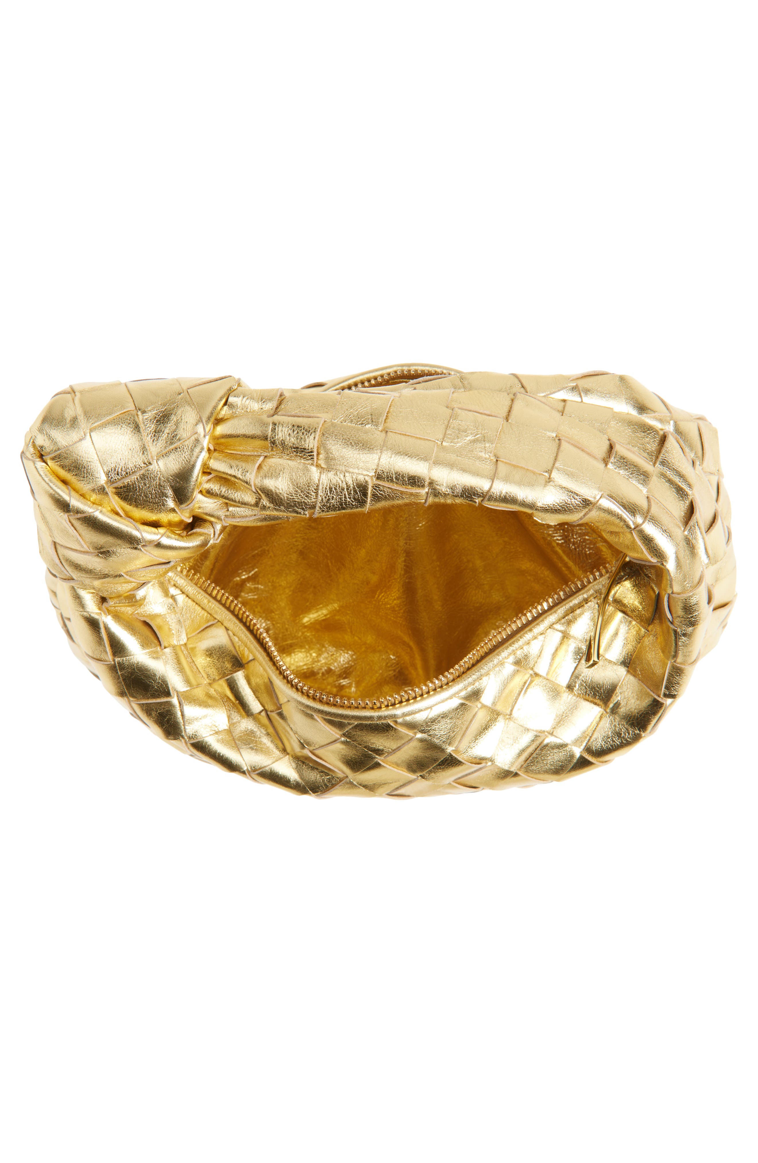 Mini Jodie Intrecciato Metallic Leather Top Handle Bag, Alternate, color, 8922 GOLD-M BRASS