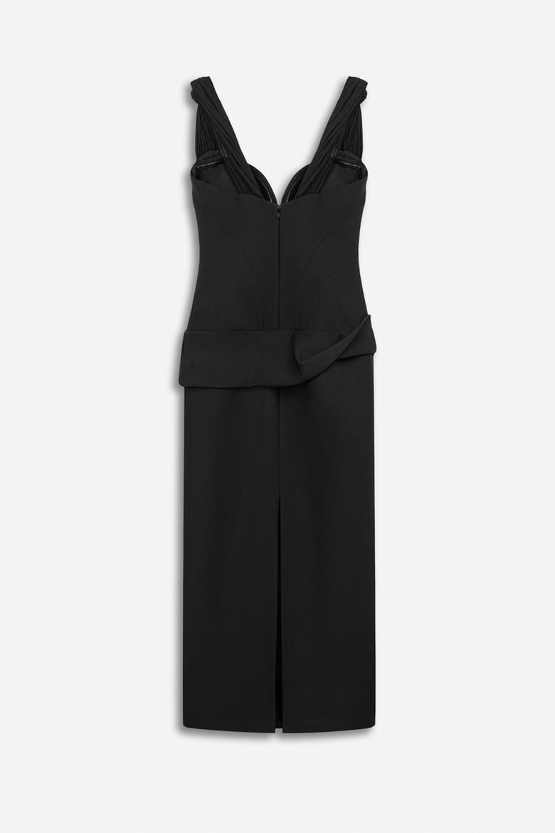 Boned Sweetheart Peplum Midi Dress, Alternate, color, Black