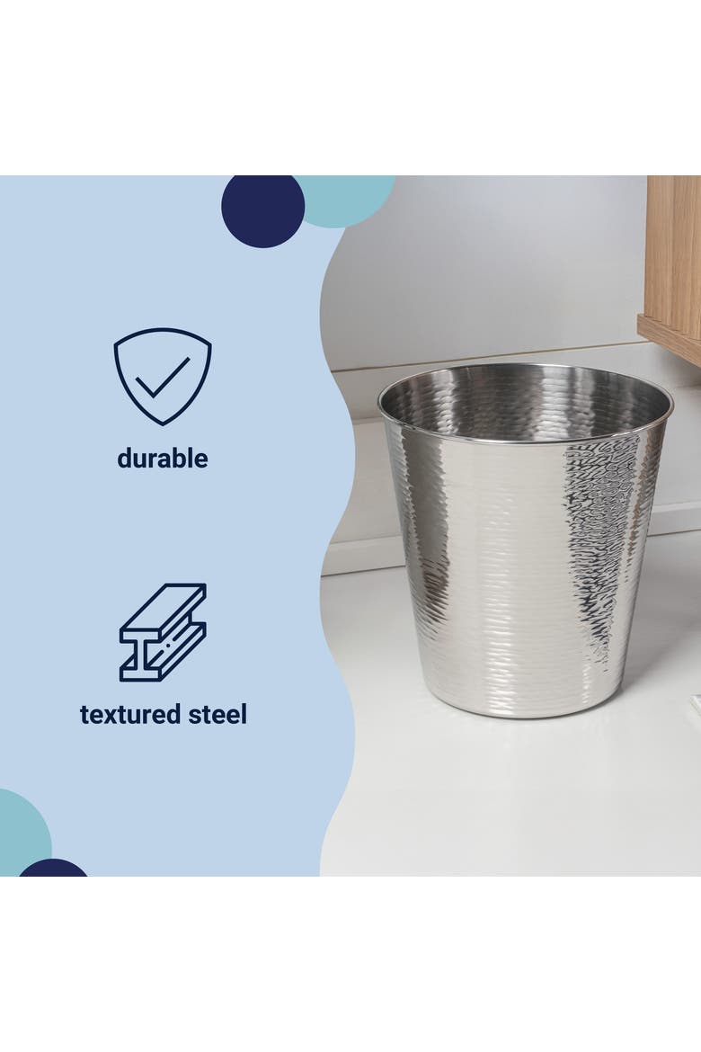 Remi Modern Classic Textured Steel 2 Gal Waste Bin, Alternate, color, Polished Steel