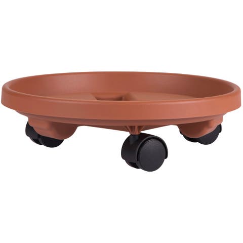 16 Inch Round Planter Caddy With Wheels, Terra Cotta