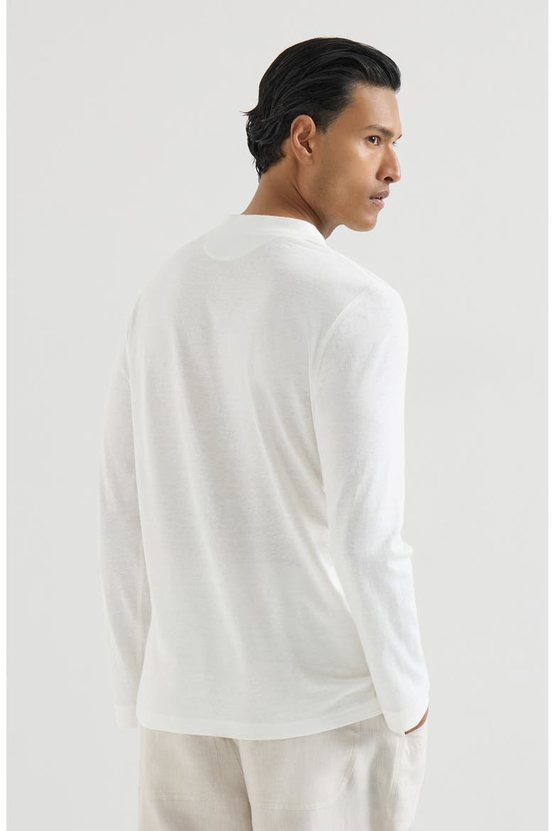 Linen and cotton jersey long sleeve T-shirt with Henley collar, Alternate, color, Off-White