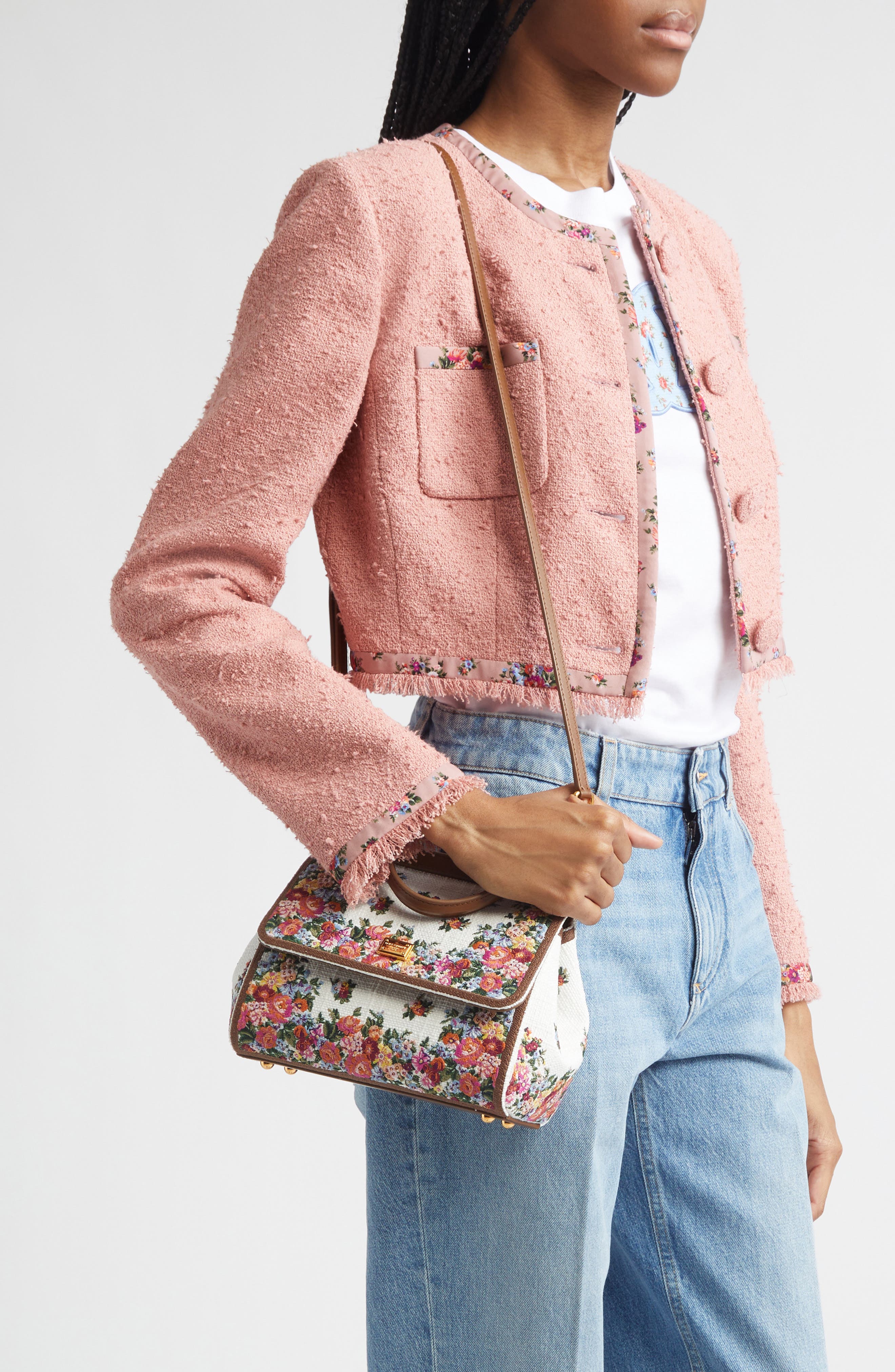 Dolce&Gabbana Medium Sicily Floral Embroidered Handbag, Alternate, color, Multicolor/ Cammello