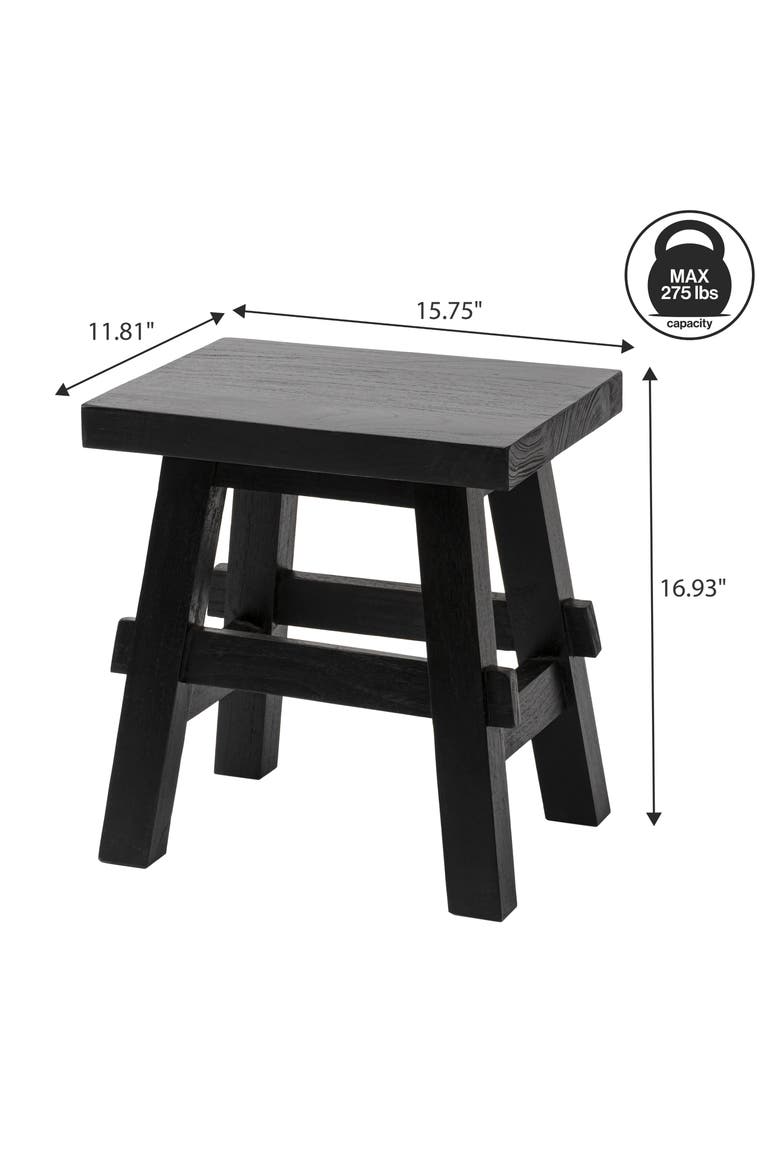 Revine Handcrafted Rustic Solid Wood Backless Accent Stool, Mindi Wood Decorative Small Indoor Seat for Living Room, Alternate, color, Black