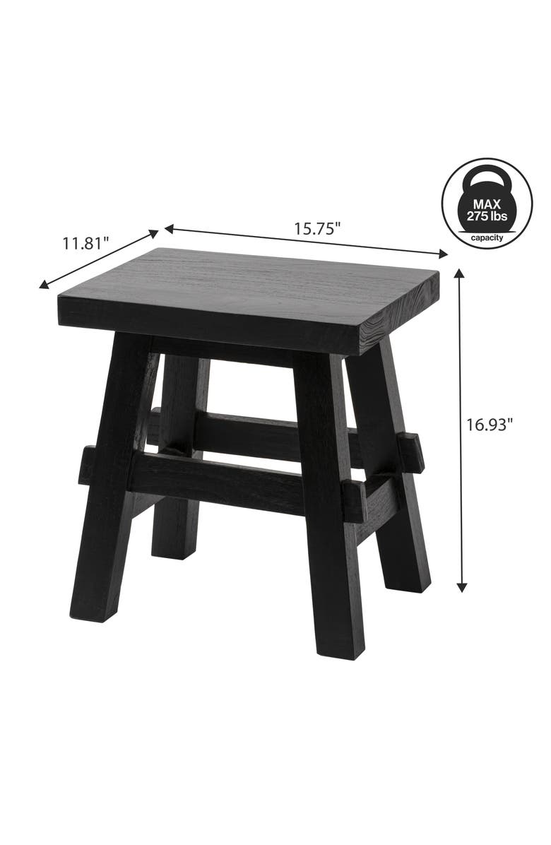 JONATHAN Y Revine Rustic Farmhouse Solid Mindi Wood Handcrafted Accent Stool, Alternate, color, Black