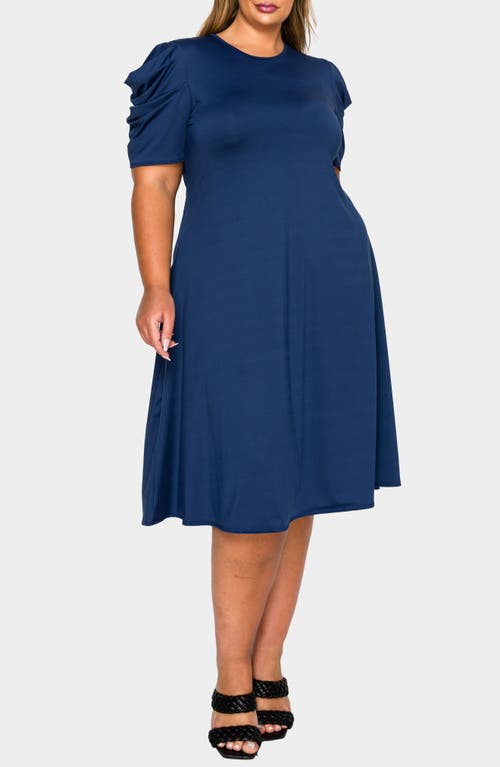 L I V D Aleyna Puff Sleeve A-line Dress In Blue