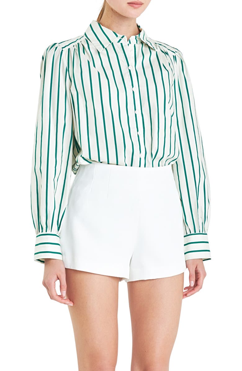 English Factory Stripe Cotton Shirt, Alternate, color, Green
