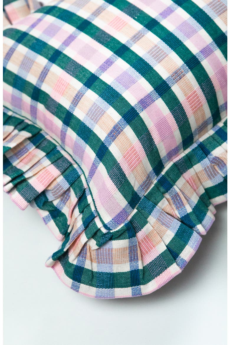 Lola Plaid Ruffle Handwoven Cotton Throw Pillow, Alternate, color, Multicolored