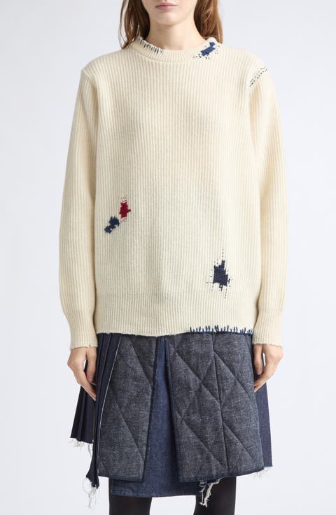 Darning Wool Rib Crewneck Sweater