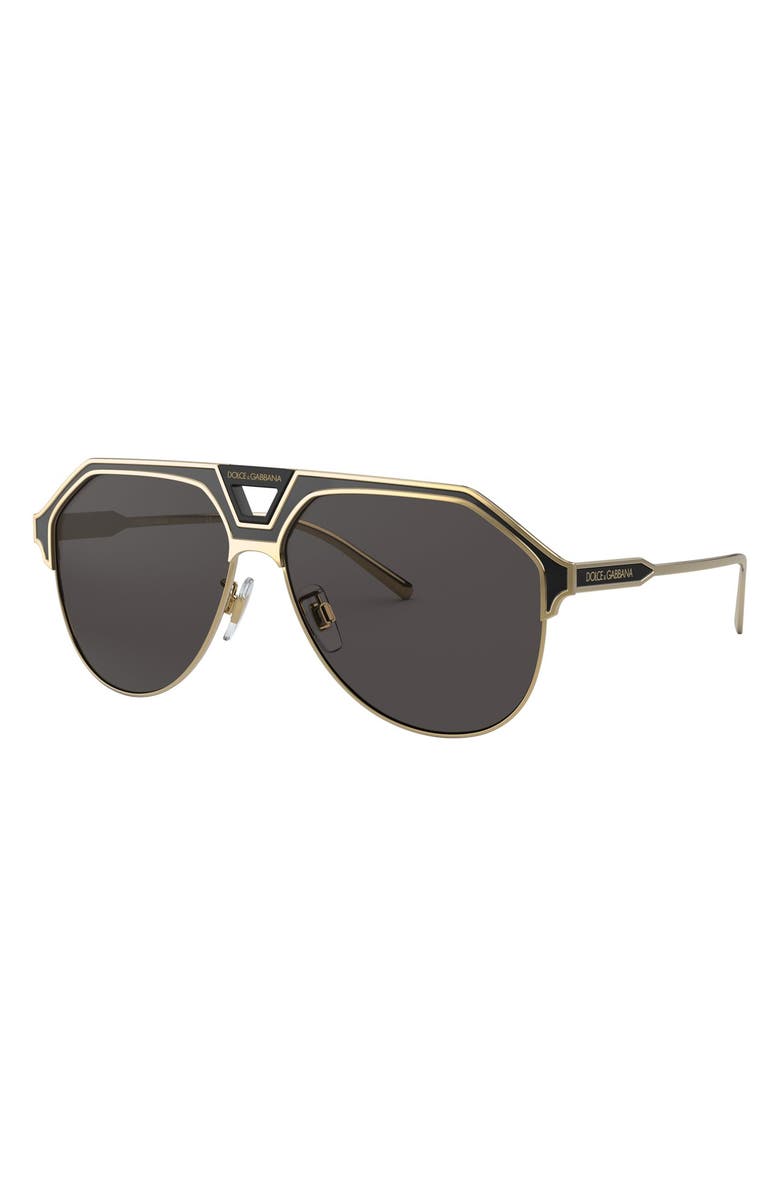 Dolce&Gabbana 60mm Gradient Aviator Sunglasses, Alternate, color, Gold/ Black Matte/ Grey