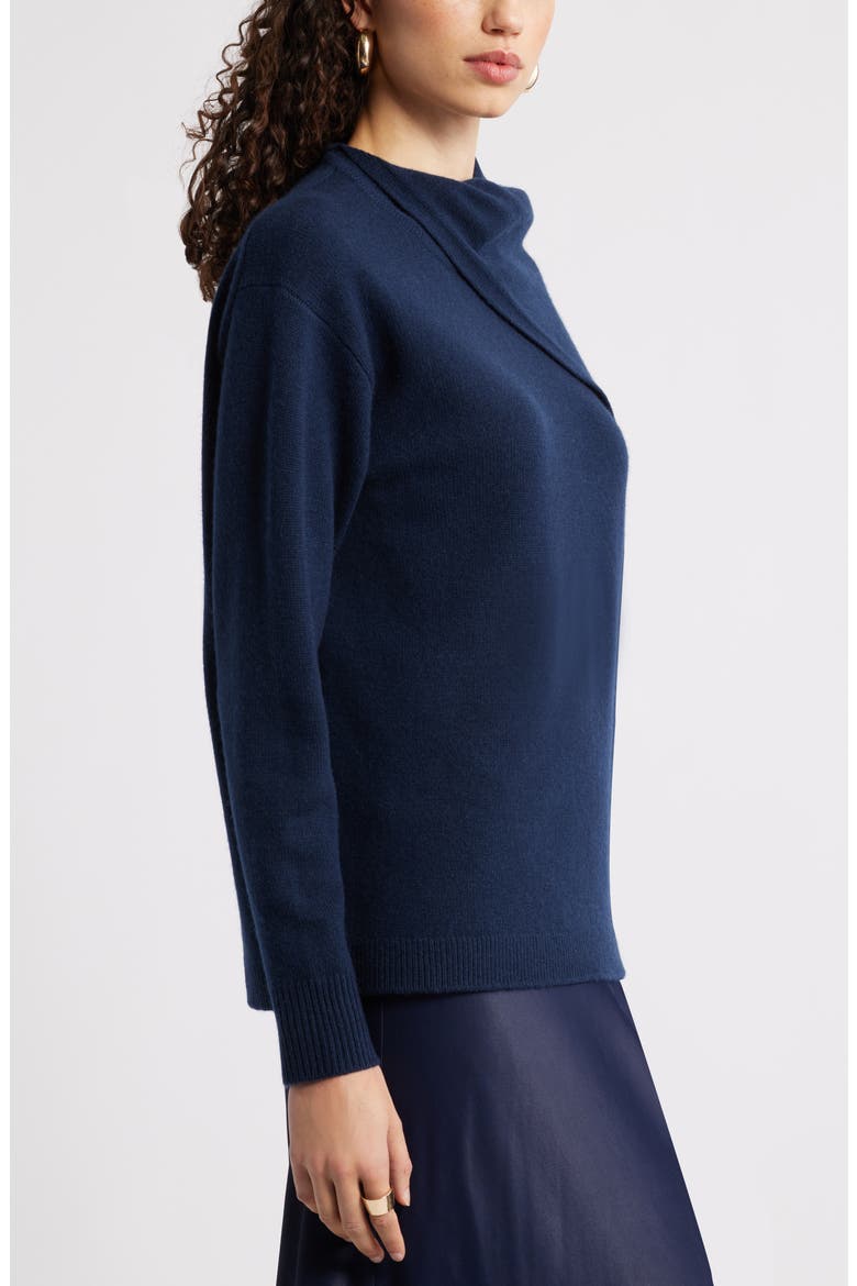 Scarf Collar Wool & Cashmere Sweater, Alternate, color, NAVY NIGHT