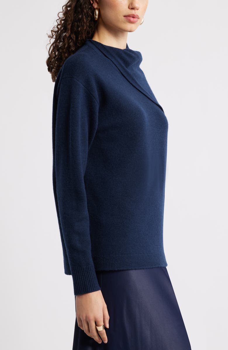 Nordstrom Scarf Collar Wool & Cashmere Sweater, Alternate, color, Navy Night