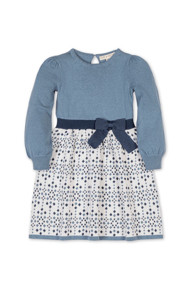 Hope & Henry Kids' Organic Long Sleeve Skater Sweater Dress with Bow, Main, color, Twilight Intarsia